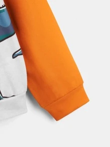 SHEIN Boys Colourblock Dinosaur Print Drop Shoulder Hoodie - Grey - View 3