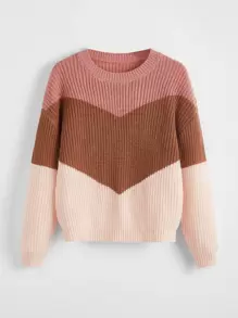 SHEIN Girls Colour Block Drop Shoulder Jumper - Multicolor - View 1