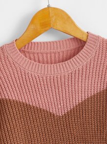 SHEIN Girls Colour Block Drop Shoulder Jumper - Multicolor - View 3