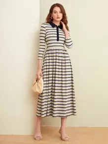 Mulvari Polo Collar Striped Dress - Multicolor - View 1