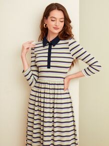 Mulvari Polo Collar Striped Dress - Multicolor - View 2