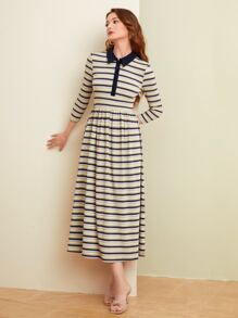 Mulvari Polo Collar Striped Dress - Multicolor - View 5