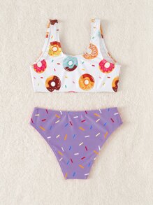 Young Girl Donuts Print Bikini Set Summer Beach Summer Holiday - Multicolor - View 2
