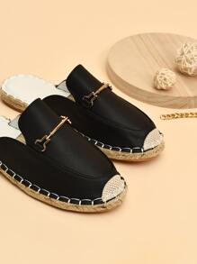 Giày đế bằng Espadrille dành cho nữ trong kỳ nghỉ, Giày đế bằng kim loại dập nổi vải - màu đen - Xem 4