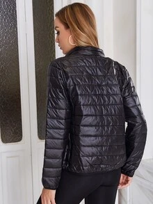 ZIAI Women's Lightweight Down Jacket, Solid Color Stand Collar, Winter - Black - View 5