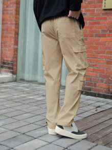 Manfinity Hypemode Men Flap Pocket Side Cargo Trousers - Khaki - View 2