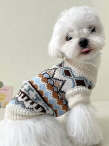 Geometric Print Pet Sweater - Multicolor - View 1