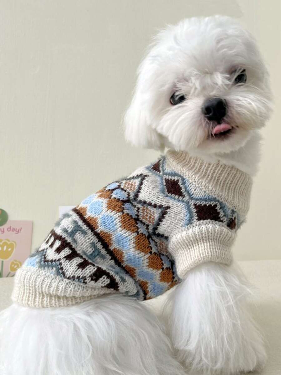 Geometric Print Pet Sweater - Multicolor - View 1