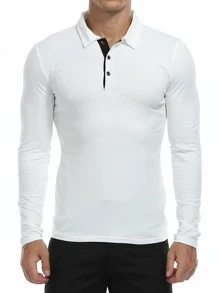 Men Button Front Polo Shirt - White - View 1