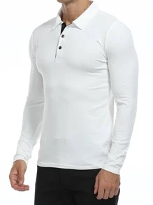 Men Button Front Polo Shirt - White - View 3