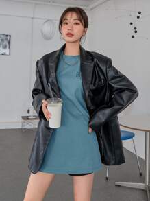 DAZY Letter Graphic Drop Shoulder Tee Summer Oversized T-Shirt - Dusty Blue - View 3