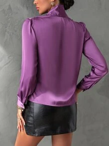 Chiquease Áo sơ mi nữ Trọn gói Vắt màu trơn Hấp dẫn - Màu tím - Xem 2