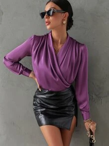 Chiquease Áo sơ mi nữ Trọn gói Vắt màu trơn Hấp dẫn - Màu tím - Xem 5