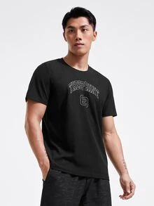 Manfinity Sport Corelite 男士反光字母圖形運動T恤，運動上衣 - 黑色 - 查看 4