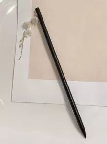 珍珠和花朵裝飾髮夾 - 黑色 - 查看 2