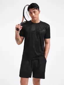 Manfinity Sport Corelite Camiseta deportiva con estampado geométrico para hombre, parte superior de conjunto combinado para entrenamiento de hombre, conjunto combinado para hombre - Negro - Ver 4