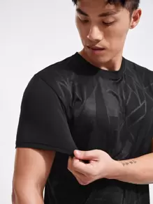 Manfinity Sport Corelite Camiseta deportiva con estampado geométrico para hombre, parte superior de conjunto combinado para entrenamiento de hombre, conjunto combinado para hombre - Negro - Ver 5