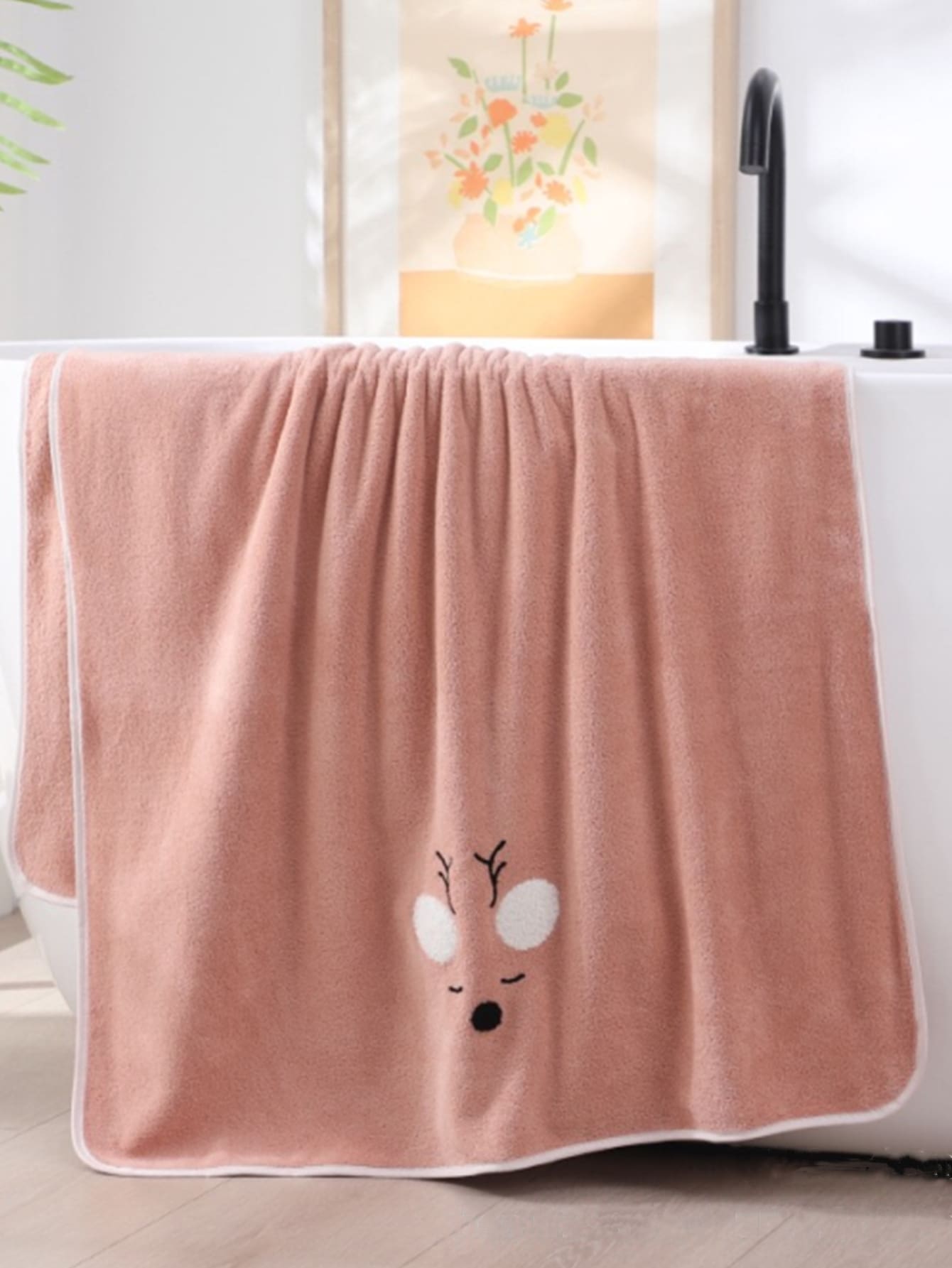 1pc Deer Embroidery Towel - Multicolor - View 1
