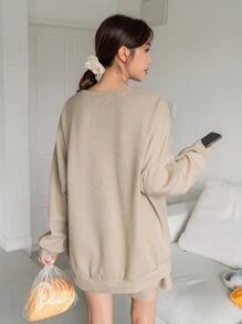 DAZY Waffle Knit Drop Shoulder Lounge Set - Khaki - View 2