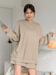 DAZY Waffle Knit Drop Shoulder Lounge Set - Khaki - View 8