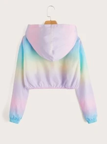 Muchica Ombre Drawstring Waist Hooded Crop Jacket - Multicolor - View 2