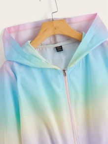 Muchica Ombre Drawstring Waist Hooded Crop Jacket - Multicolor - View 3