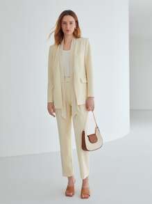 MOTF PREMIUM Áo khoác  âu phục nữ Vắt màu trơn Thanh lịch - Màu be - Xem 6