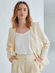 MOTF PREMIUM Áo khoác  âu phục nữ Vắt màu trơn Thanh lịch - Màu be - Xem 2