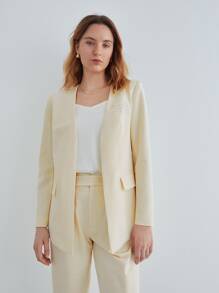 MOTF PREMIUM Áo khoác  âu phục nữ Vắt màu trơn Thanh lịch - Màu be - Xem 7