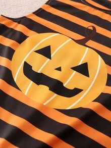 Yierying Baby Halloween Print Contrast Binding Tee & Striped Jumpsuit - Multicolor - View 3