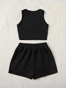 Comfortcana Plus Solid Tank Top & Track Shorts Set