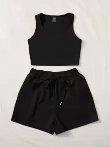 Comfortcana Plus Solid Tank Top & Track Shorts Set