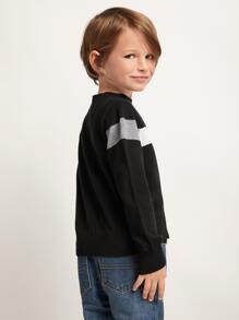 SHEIN Toddler Boys Cut And Sew Sweater - Black - View 2