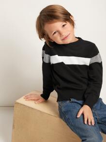 SHEIN Toddler Boys Cut And Sew Sweater - Black - View 5