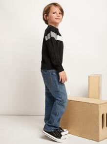 SHEIN Toddler Boys Cut And Sew Sweater - Black - View 6