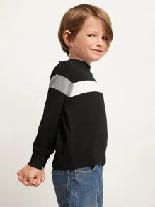 SHEIN Toddler Boys Cut And Sew Sweater - Black - View 7