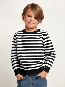 SHEIN Toddler Boys Striped Pattern Jumper - Black and White - View 1
