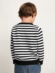 SHEIN Toddler Boys Striped Pattern Jumper - Black and White - View 2