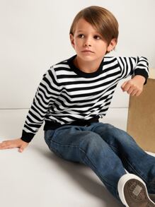 SHEIN Toddler Boys Striped Pattern Jumper - Black and White - View 5
