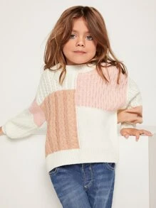 SHEIN Toddler Girls Colourblock Cable Knit Drop Shoulder Jumper