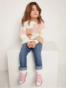 SHEIN Toddler Girls Colourblock Cable Knit Drop Shoulder Jumper