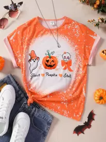 Girls Halloween Print Tee - Orange - View 1