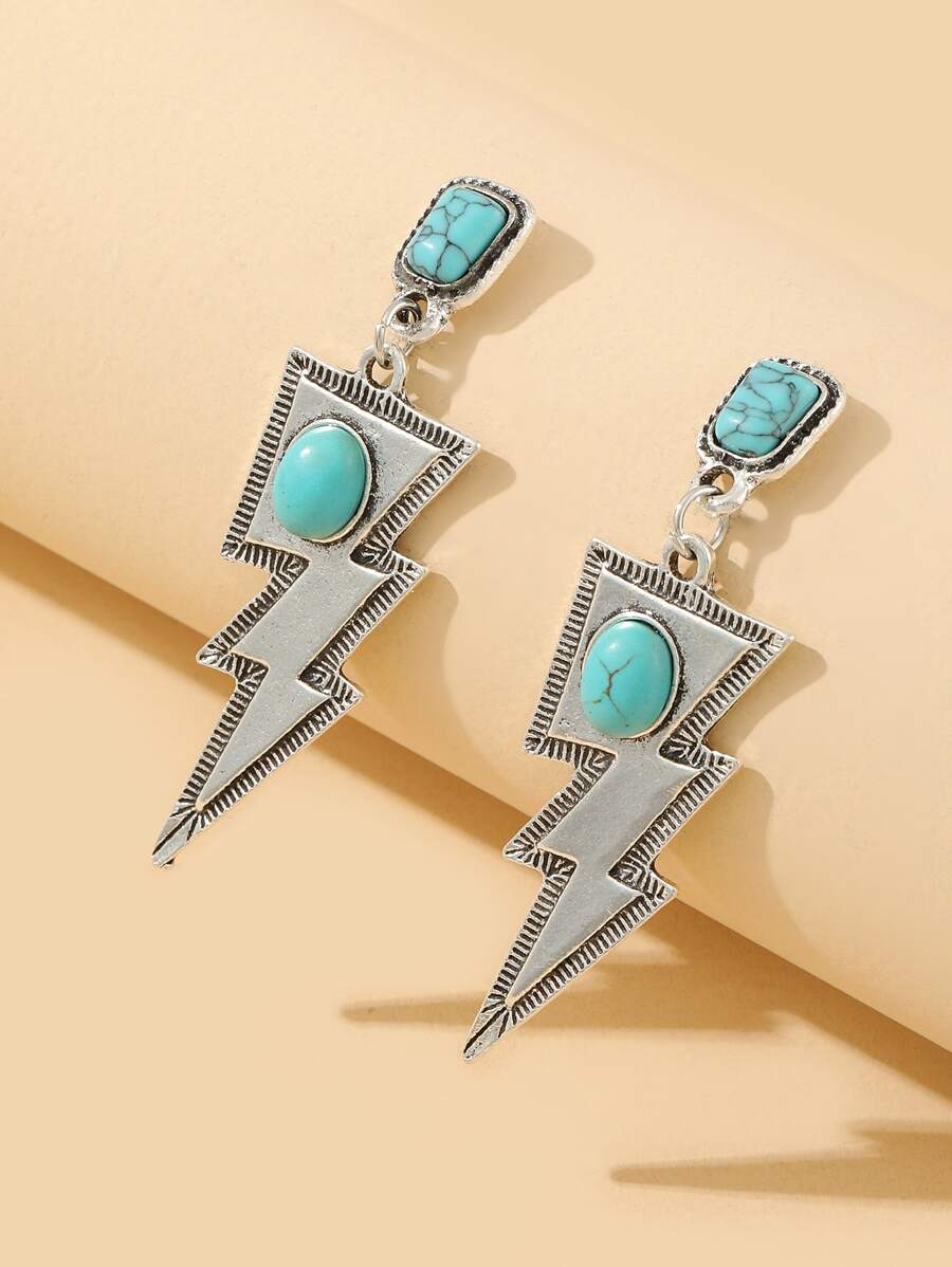 Hoa tai giọt sét trang trí màu ngọc lam - Nhiều màu - Xem 1