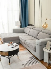 1pc Leaf Pattern Stretchy Sofa Slipcover - Light Grey - View 3