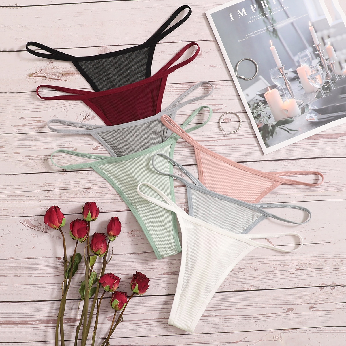 Paquetes de tanga G-string sexy de punto acanalado