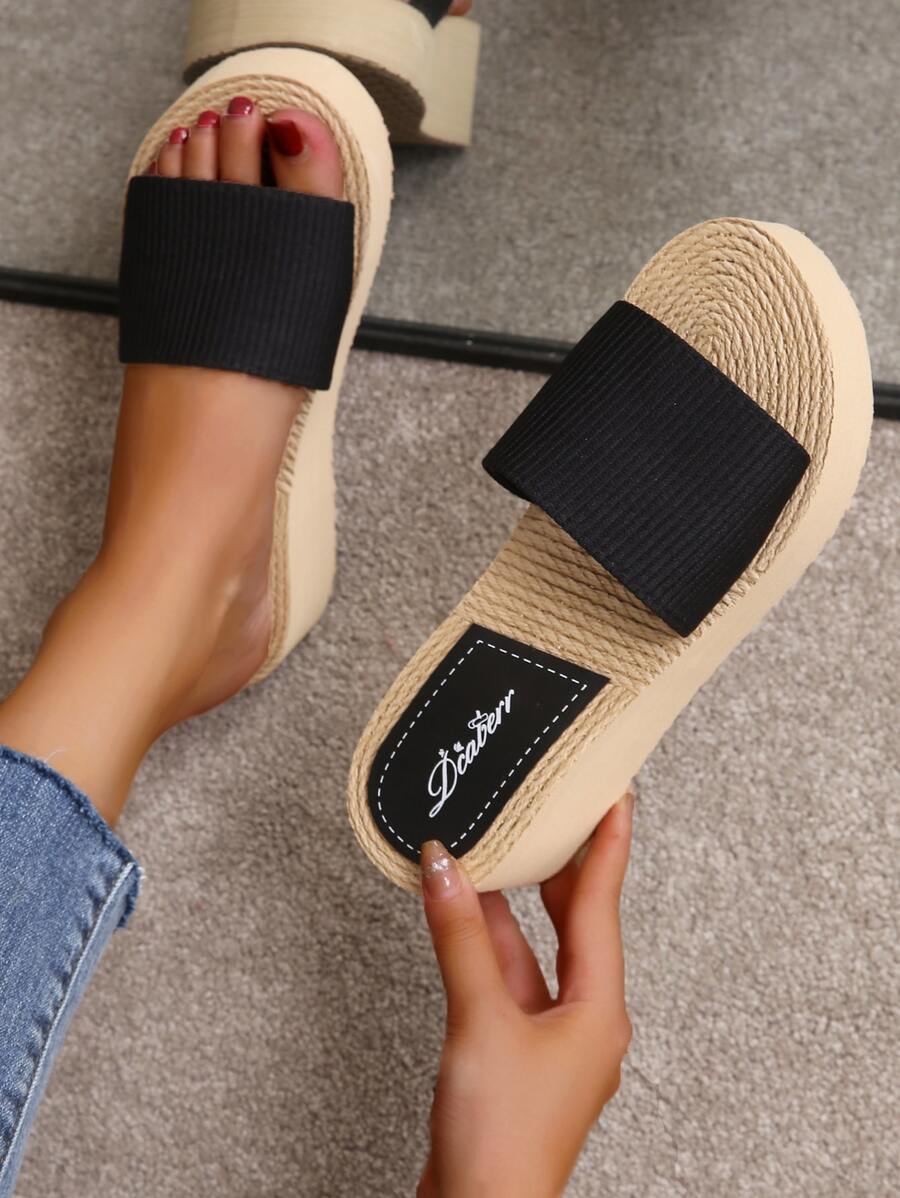 Women Single Band Open Toe Sandals, Ankle Strap Wedge Slide Sandals For Vacation - Black - View 1