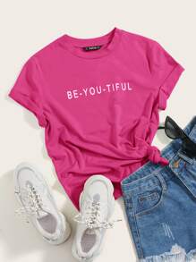 SHEIN EZwear Slogan Graphic Tee BE-YOU-TIFUL