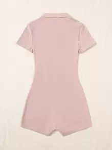 SHEIN EZwear 半拉鏈素色連身短褲 - 淺粉色 - 查看 2