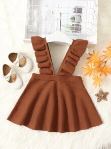 SHEIN Bebé Vestido de punto ribete con fruncido de tira - Óxido marrón - Ver 1