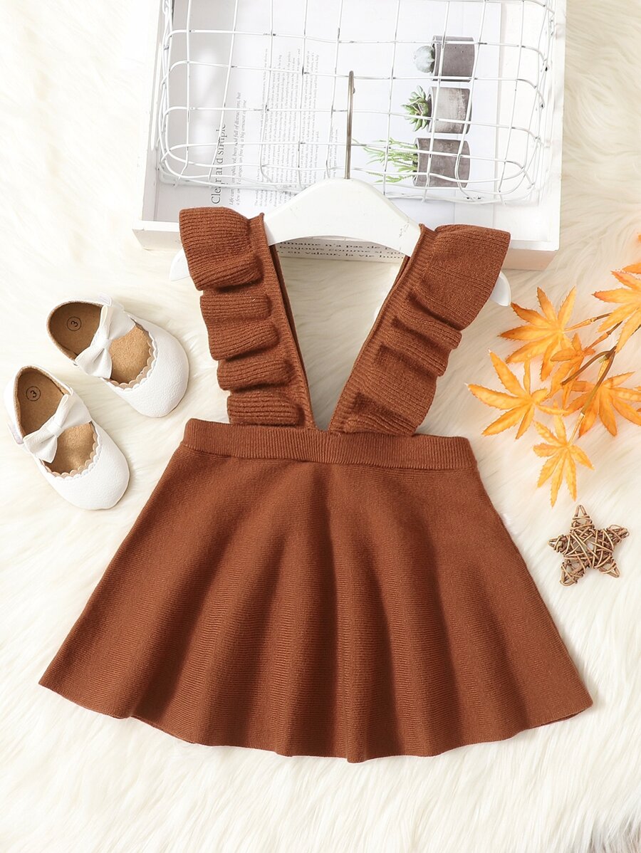 SHEIN Bebé Vestido de punto ribete con fruncido de tira - Óxido marrón - Ver 1